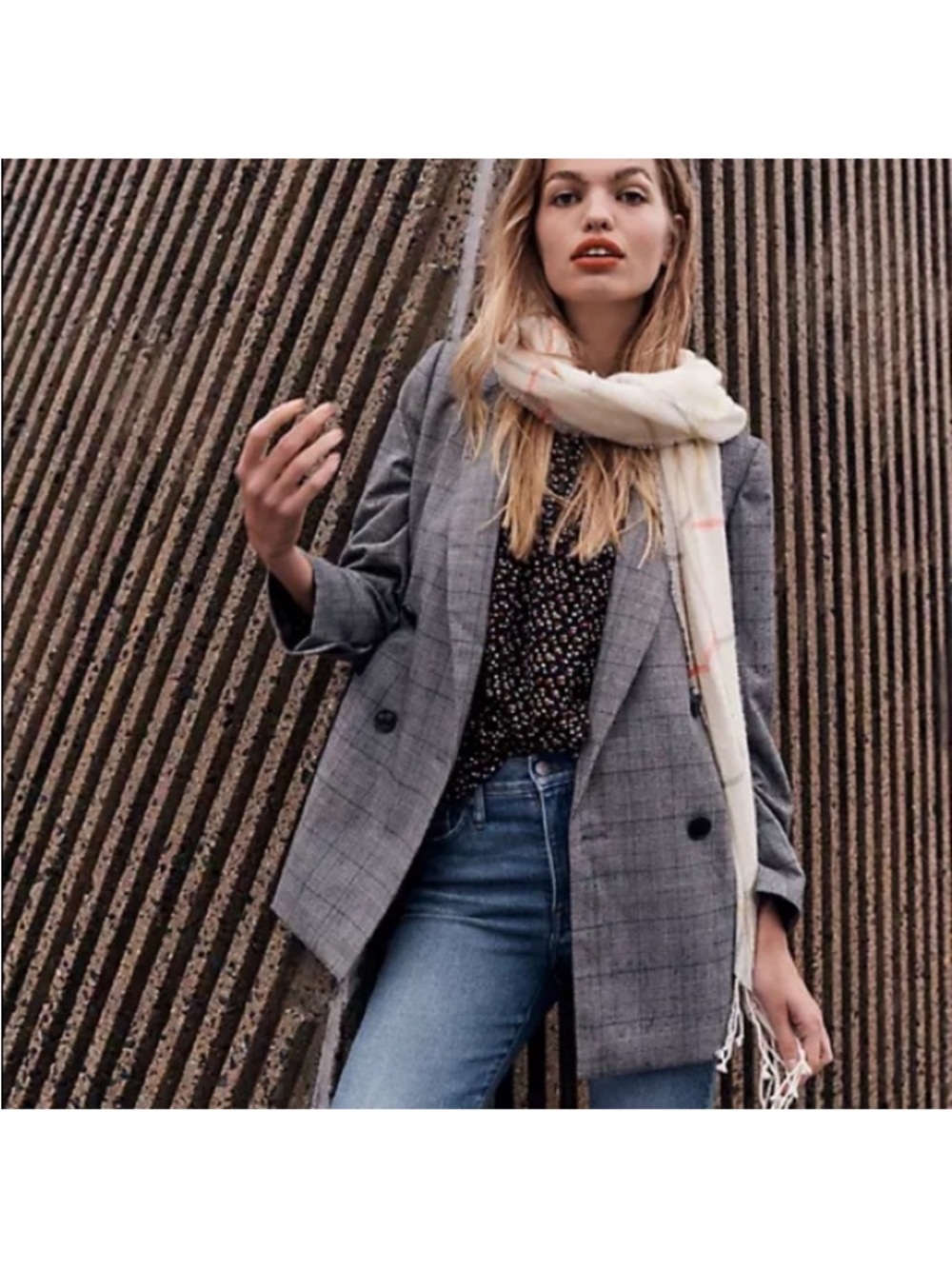 Madewell Women's Caldwell Double Breasted Blazer Suiting Glen Plaid S